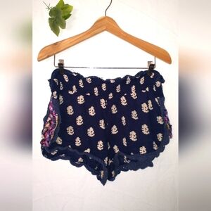 Patrons Of Peace Navy Blue Boho Bohemian Anchor Print Women's Shorts Size Medium